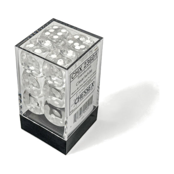 Chessex: Translucent Clear/white 16mm d6 Dice Block (12 dice)