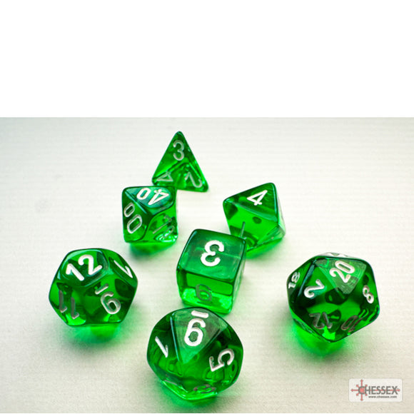 Chessex: Translucent Mini-hedral™ Green/white 7-Die Set