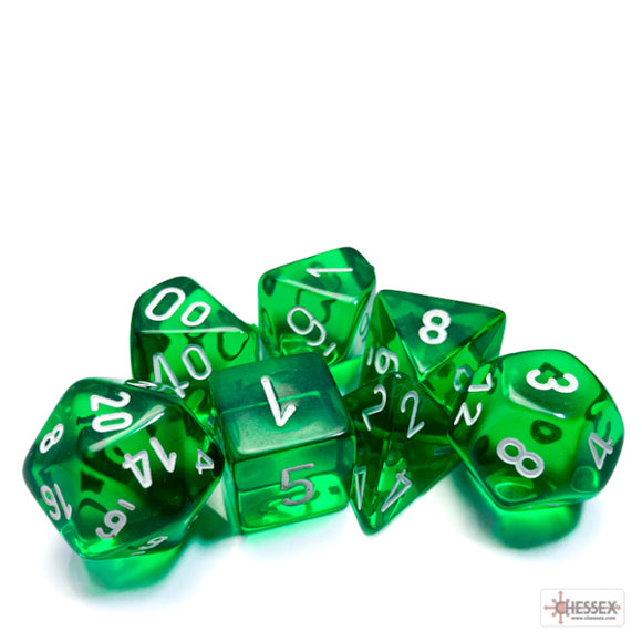 Chessex: Translucent Green/white Polyhedral 7-Dice Set