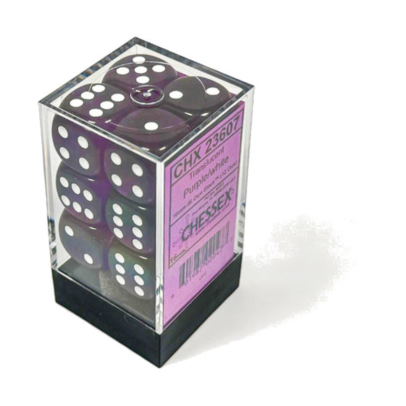 Chessex: Translucent Purple/white 16mm d6 Dice Block (12 dice)