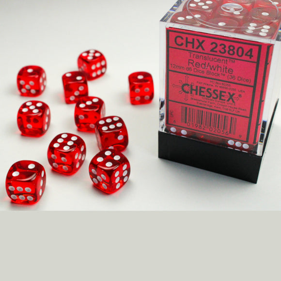 Chessex: Translucent Red/white 12mm d6 Dice Block (36 dice)