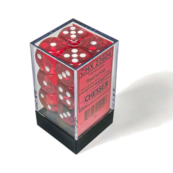 Chessex: Translucent Red/white 16mm d6 Dice Block (12 dice)