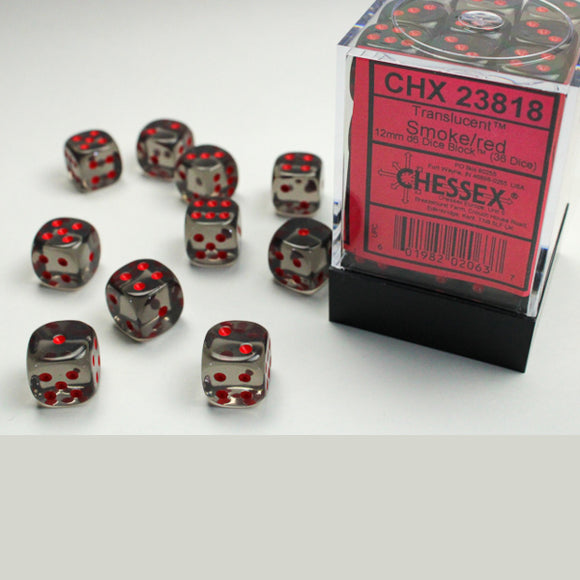 Chessex: Translucent Smoke/red 12mm d6 Dice Block (36 dice)
