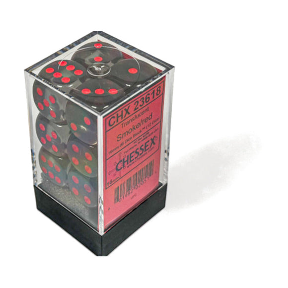Chessex: Translucent Smoke/red 16mm d6 Dice Block (12 dice)