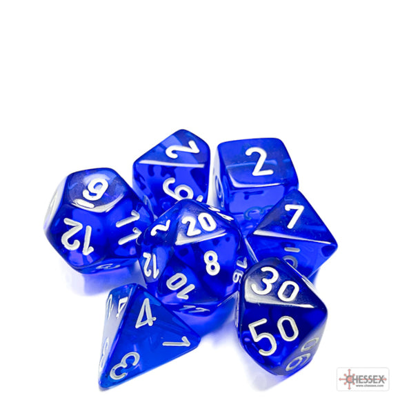 Chessex: Translucent Blue/white Polyhedral 7-Dice Set