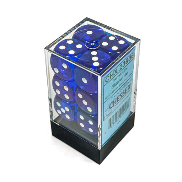 Chessex: Translucent Blue/white 16mm d6 Dice Block (12 dice)