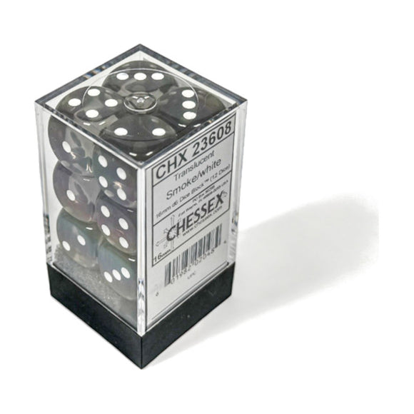 Chessex: Translucent Smoke/white 16mm d6 Dice Block (12 dice)