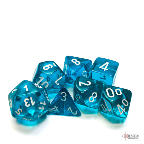 Chessex: Translucent Teal/white Polyhedral 7-Dice Set
