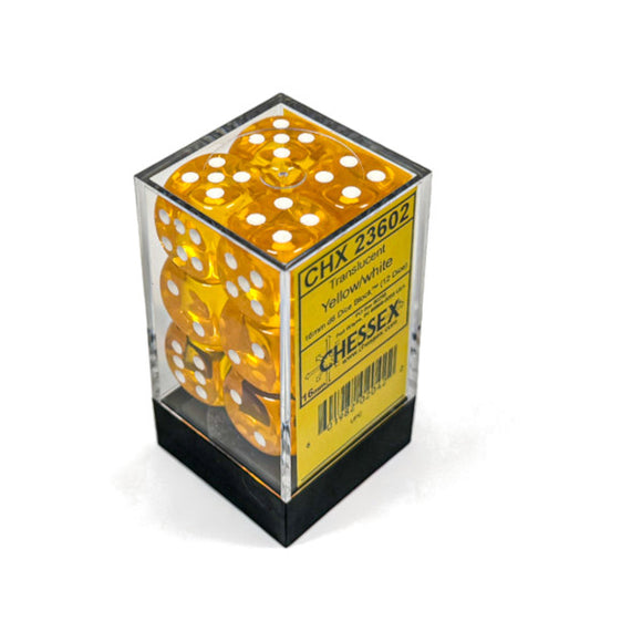 Chessex: Translucent Yellow/white 16mm d6 Dice Block (12 dice)