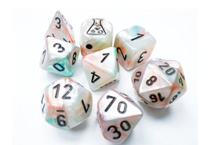 Lustrous Sea Shell/black Luminary Polyhedral 7-Dice Set (with bonus die)