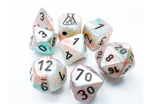 Lustrous Sea Shell/black Luminary Polyhedral 7-Dice Set (with bonus die)