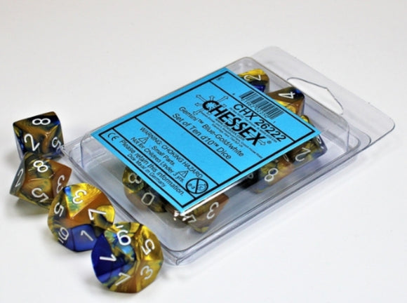 Gemini Blue-Gold/white Set of Ten d10s