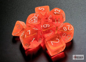 Translucent Neon Orange/white Polyhedral 7-Dice Set (with bonus die)