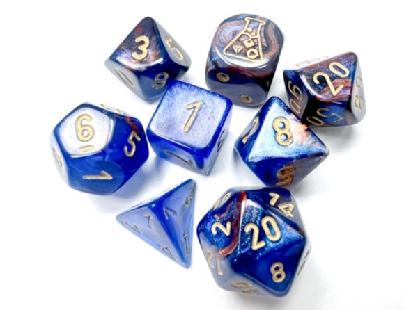 Lustrous Azurite/gold Polyhedral 7-Dice Set (with bonus die)