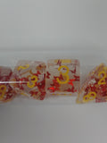 Old School 7 Piece DnD RPG Dice Set: Infused - Orange Butterfly w/ Yellow