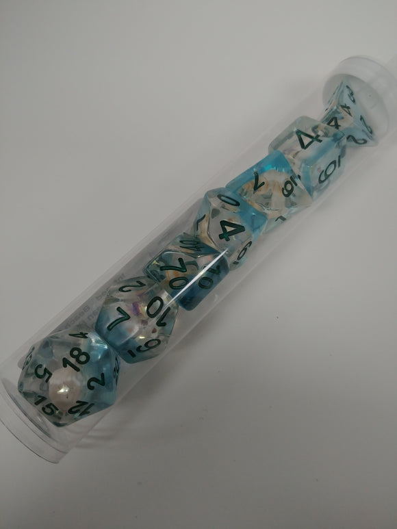 Old School 7 Piece DnD RPG Dice Set: Infused - Beach Party - Ocean Blue