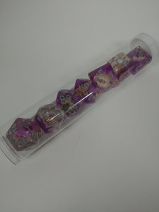 Old School 7 Piece DnD RPG Dice Set: Infused - Beach Party - Purple