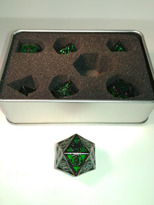Old School 7 Piece DnD RPG Metal Dice Set: Knights of the Round Table - Emerald