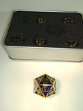 Old School 7 Piece DnD RPG Metal Dice Set: Knights of the Round Table - Blue w/ Gold