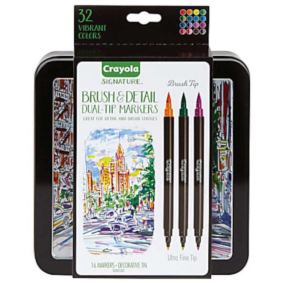 Crayola Brush & Detail Dual Tip Markers - Ultra Fine Marker Point 16ct