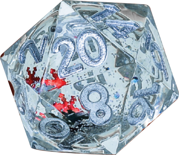 Snow Globe: 22mm Sharp Edged D20 - Silver Ink, Silver Glitter, Silver Green and Red Snowflakes